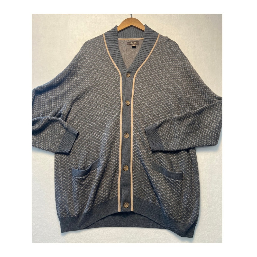 Tasso Elba XXL Cardigan Sweater Classic Preppy Blue Tan Cotton Academia Grandpa